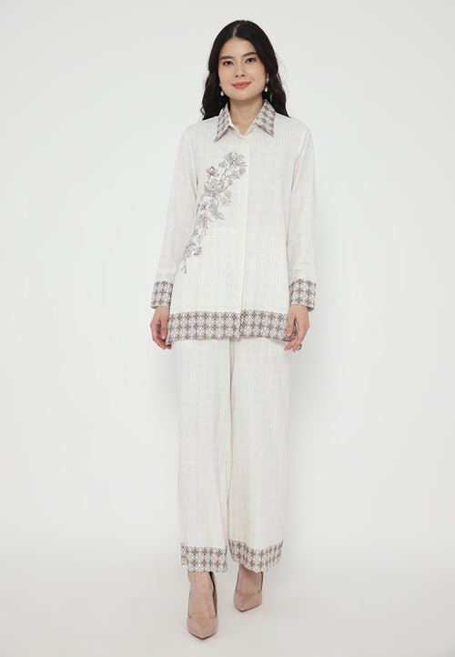 Aurelia Pants With Floral Print | Ivory