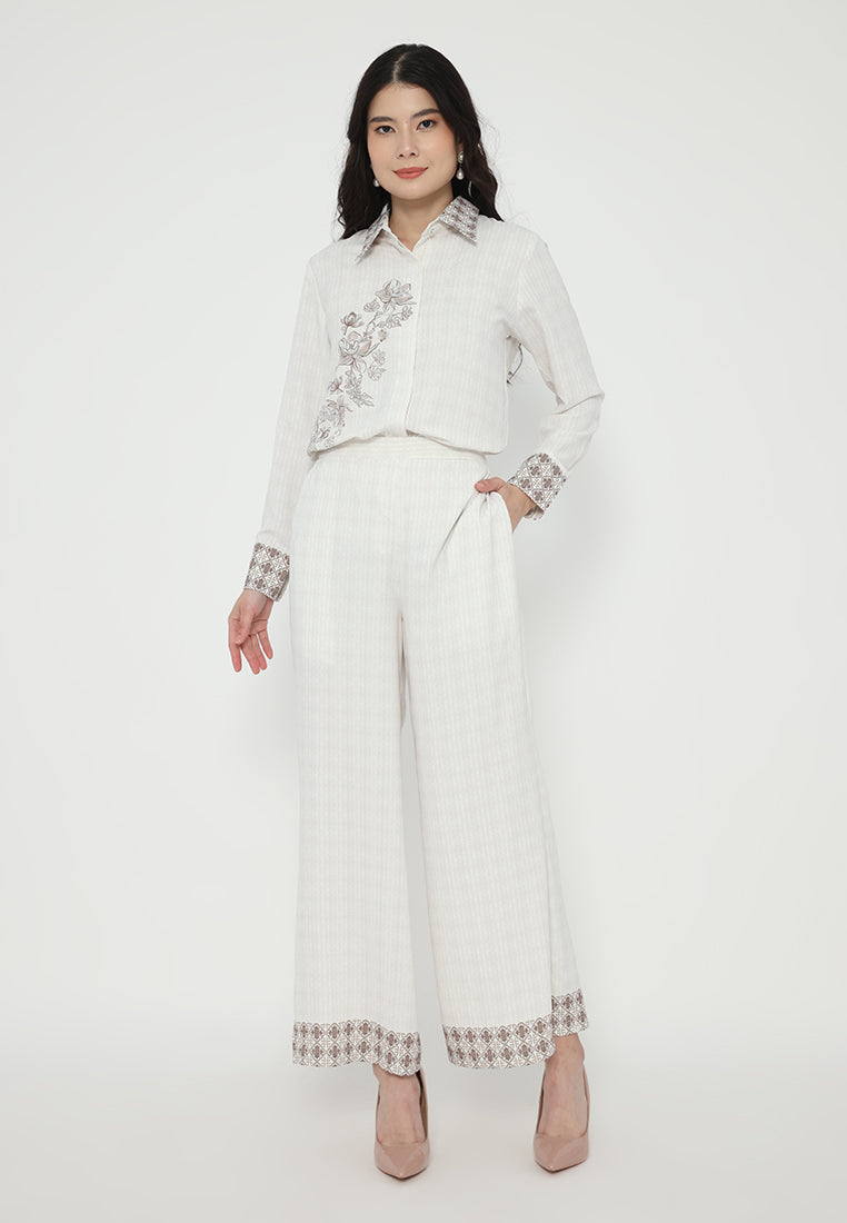 Aurelia Pants With Floral Print | Ivory