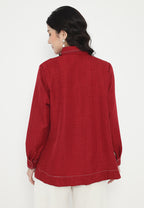 Sonia Tops Soft Denim With Embroidery | Maroon