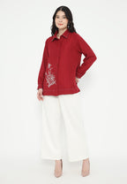 Sonia Tops Soft Denim With Embroidery | Maroon