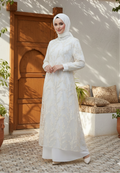 Chanel Embroidery Lace Muslim Long Dress | White