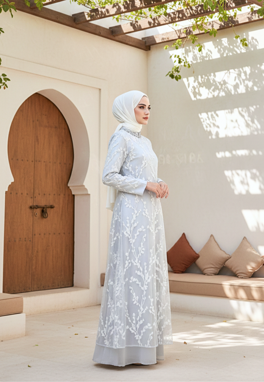 Zarelle Muslim Long Dress Lace Bordir Floral Premium | Green