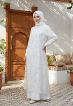 Chanel Embroidery Lace Muslim Long Dress | White