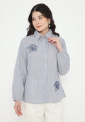 Zahra Stripe Tops With Embroidery | Navy