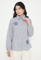 Zahra Stripe Tops With Embroidery | Navy