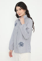 Zahra Stripe Tops With Embroidery | Navy