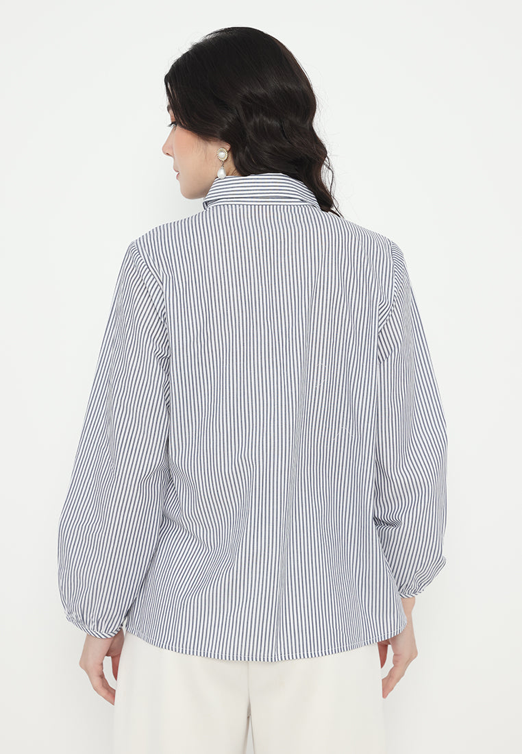 Zahra Stripe Tops With Embroidery | Navy