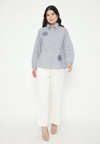 Zahra Stripe Tops With Embroidery | Navy