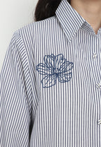 Zahra Stripe Tops With Embroidery | Navy