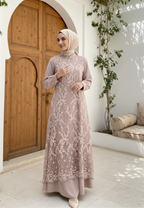 Almeera Muslim Long Dress With Lace Embroidery Floral Premium | Pink