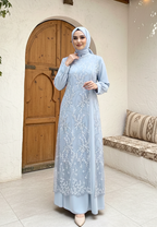 Azurra Muslimah Lace Bordir Floral Premium | Blue