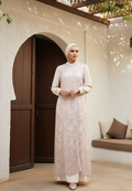 Almeera Muslim Long Dress With Lace Embroidery Floral Premium | Cream