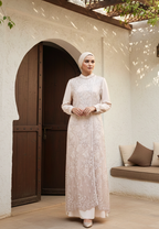 Almeera Muslim Long Dress With Lace Embroidery Floral Premium | Cream
