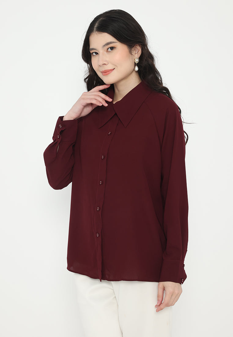 Aleena Draffery Tops With Long Sleeve | Maroon
