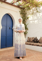Persian Muslim Long Dress Pasley Motif In two Tone | Cream