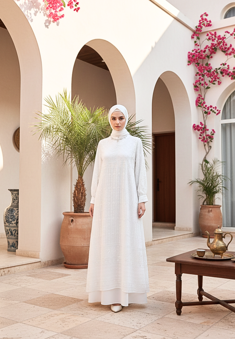 Selmira Broakat Muslim Long Dress Premium | White