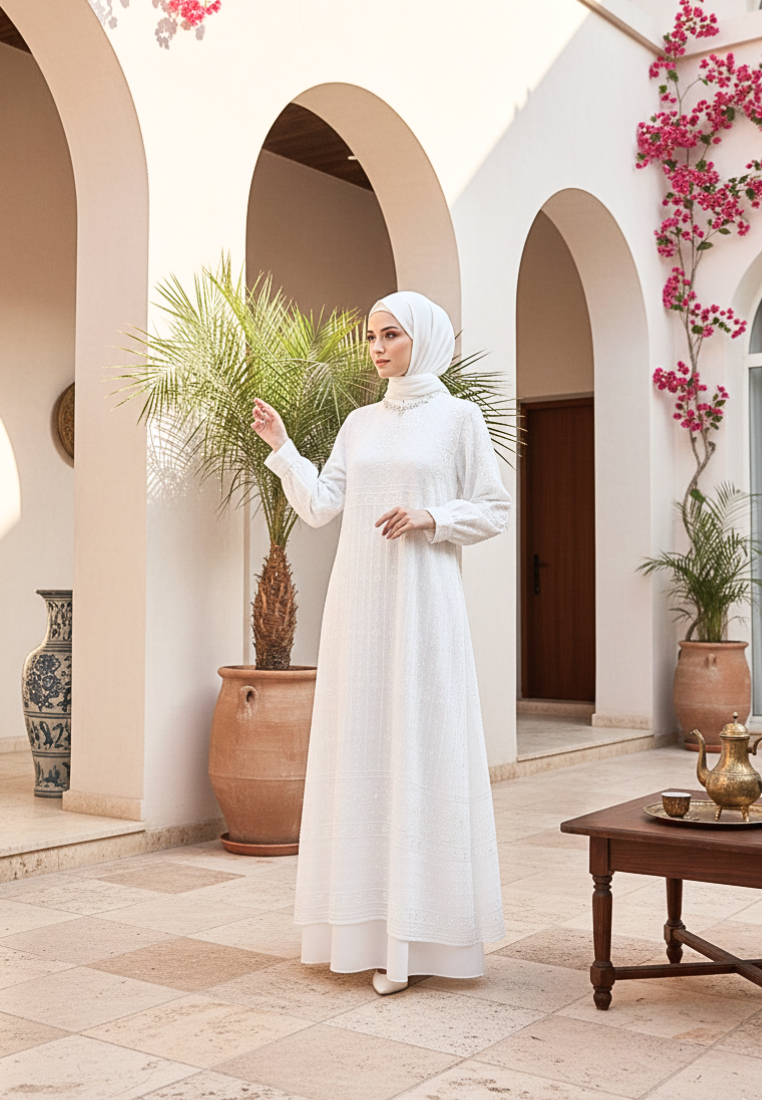 Selmira Broakat Muslim Long Dress Premium | White