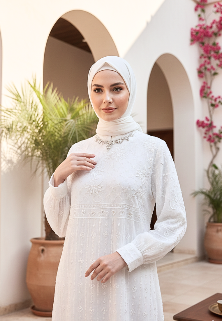 Selmira Broakat Muslim Long Dress Premium | White