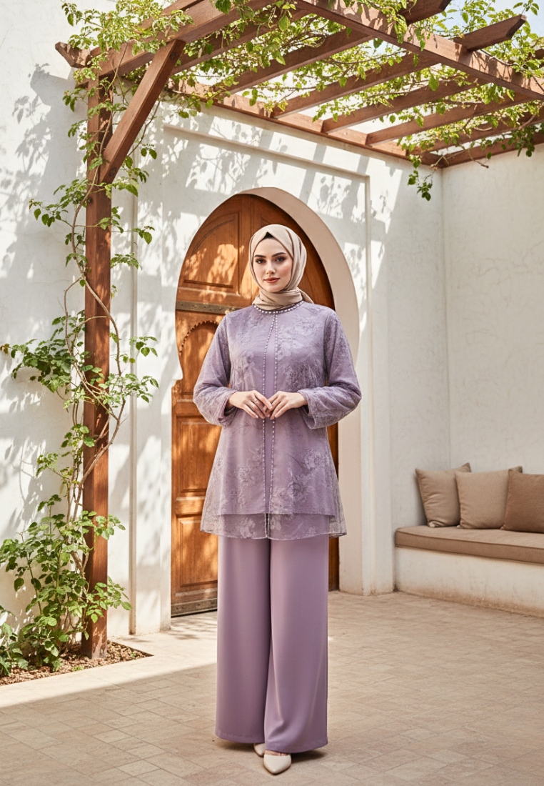 Zalia One Set Muslimah Modern Organza Motif Bunga Premium | Pink