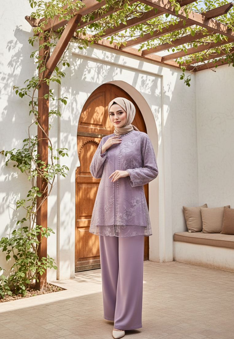 Zalia One Set Muslimah Modern Organza Motif Bunga Premium | Pink