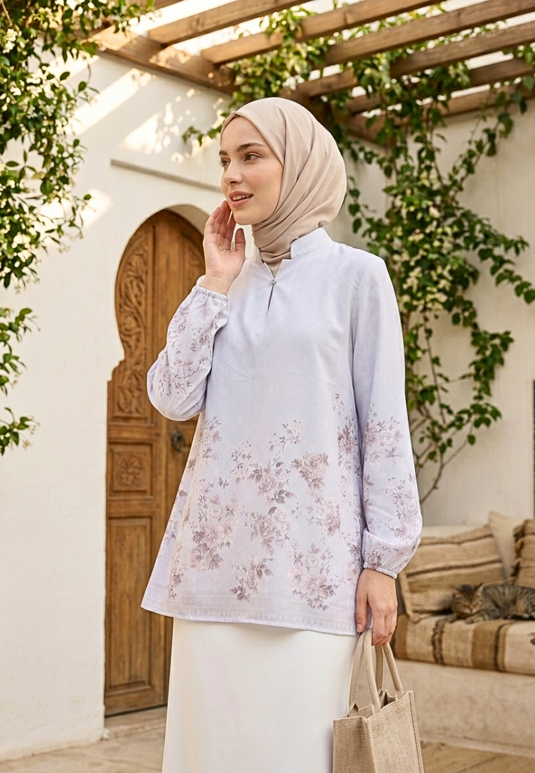 Sarah Floral Print V Neck Blouse | Blue