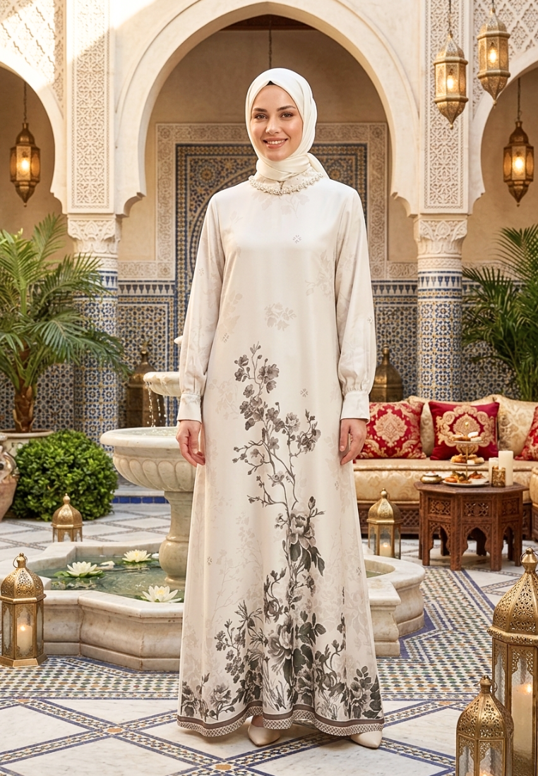 Vionessa Gamis Muslim Long Dress | Cream