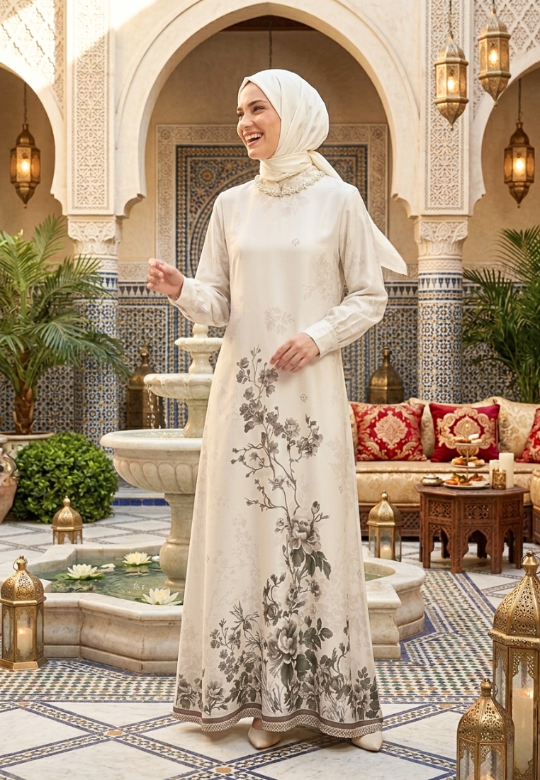 Vionessa Gamis Muslim Long Dress | Cream