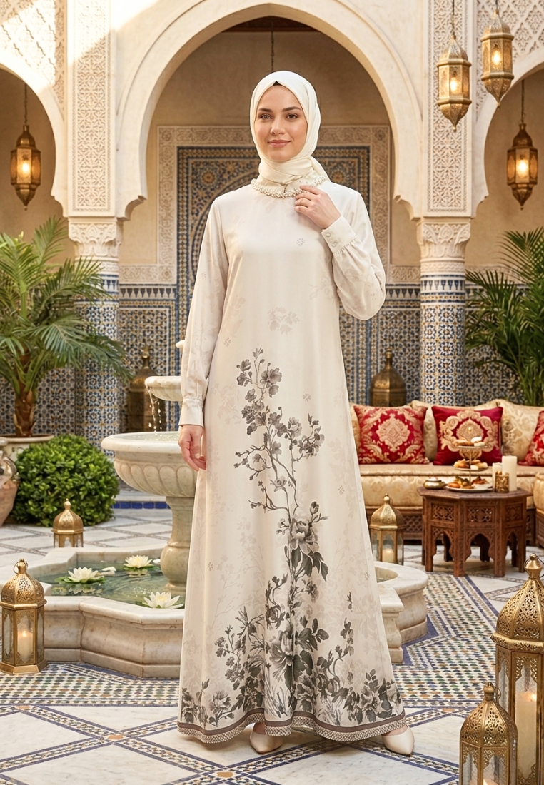 Vionessa Gamis Muslim Long Dress | Cream