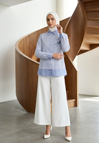 Jamalia Stripes Cotton Shirt with Floral Embroidery | Blue