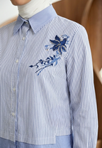 Jamalia Stripes Cotton Shirt with Floral Embroidery | Blue
