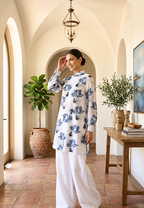 Elowen Floral Tunic Sifon With Long Sleeve | White