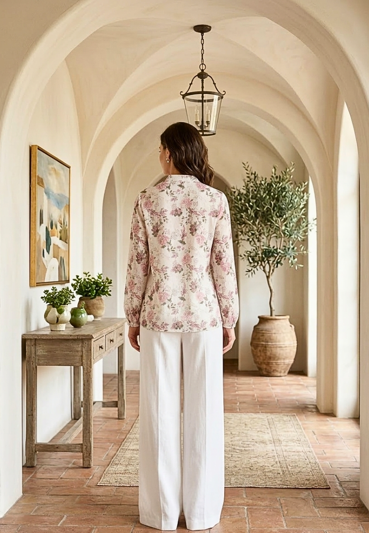 Cassy Floral Blouse V Neck | Broken White