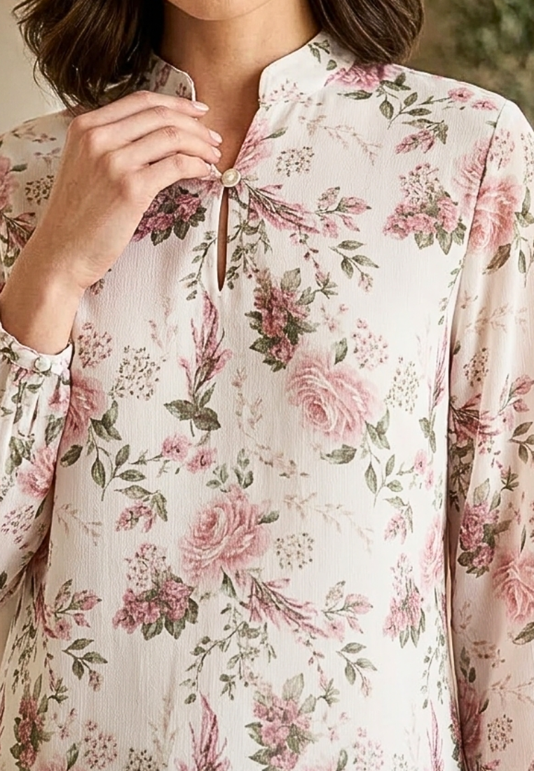 Cassy Floral Blouse V Neck | Broken White