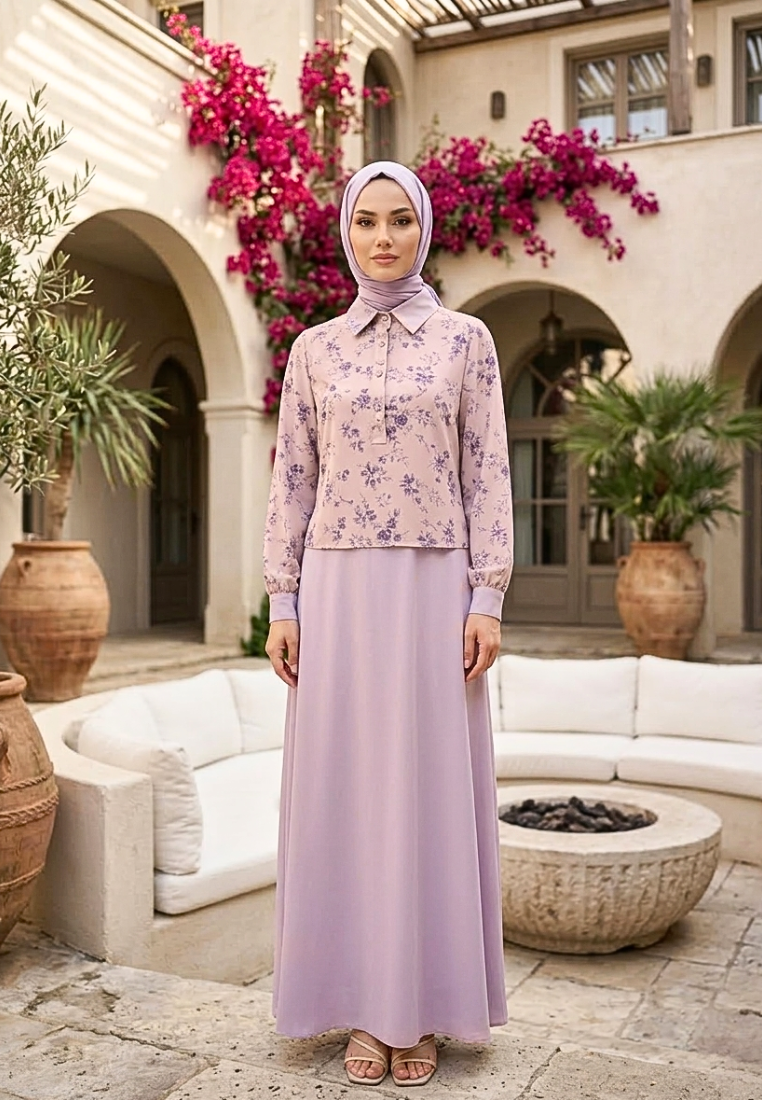 Althaea Gamis Muslimah Long Dress Combination | Purple