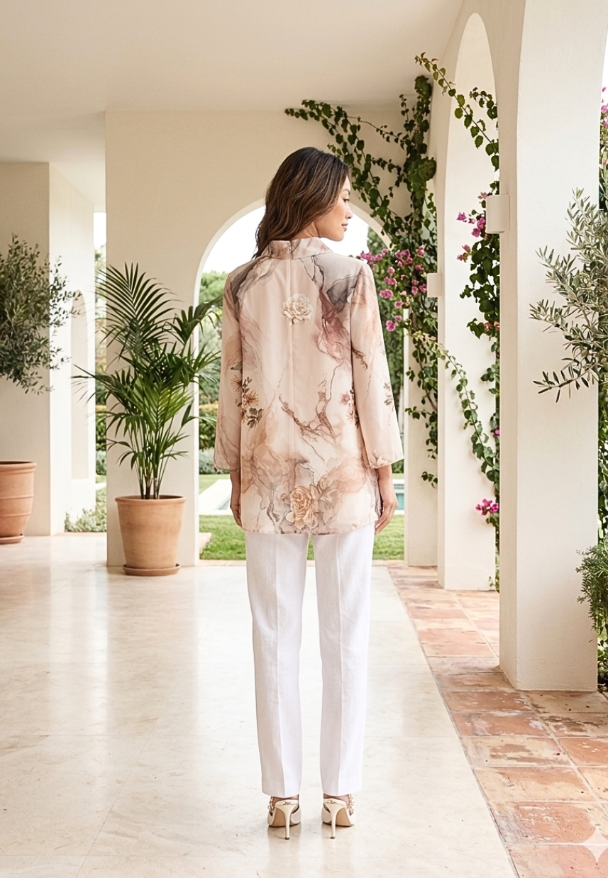 Elora Abstract Soft Flower Blouse | Cream