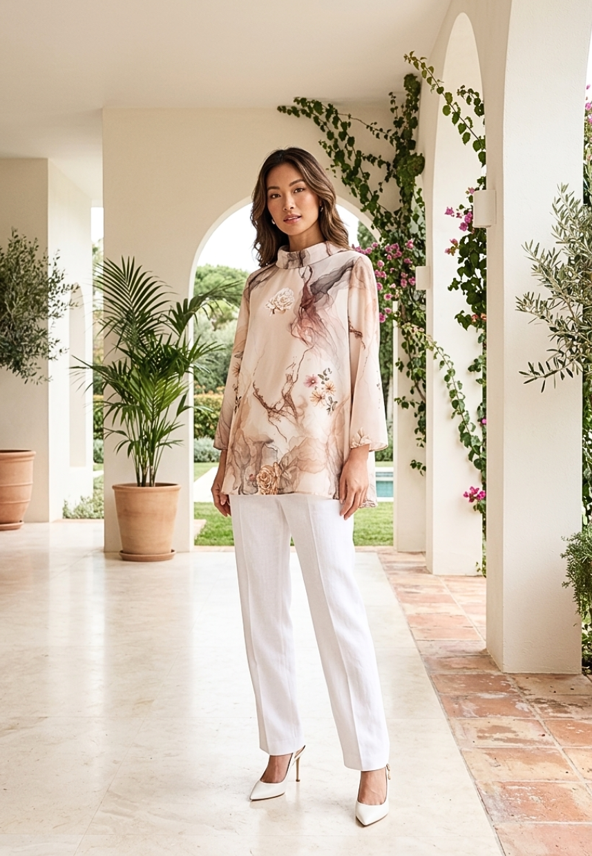 Elora Abstract Soft Flower Blouse | Cream