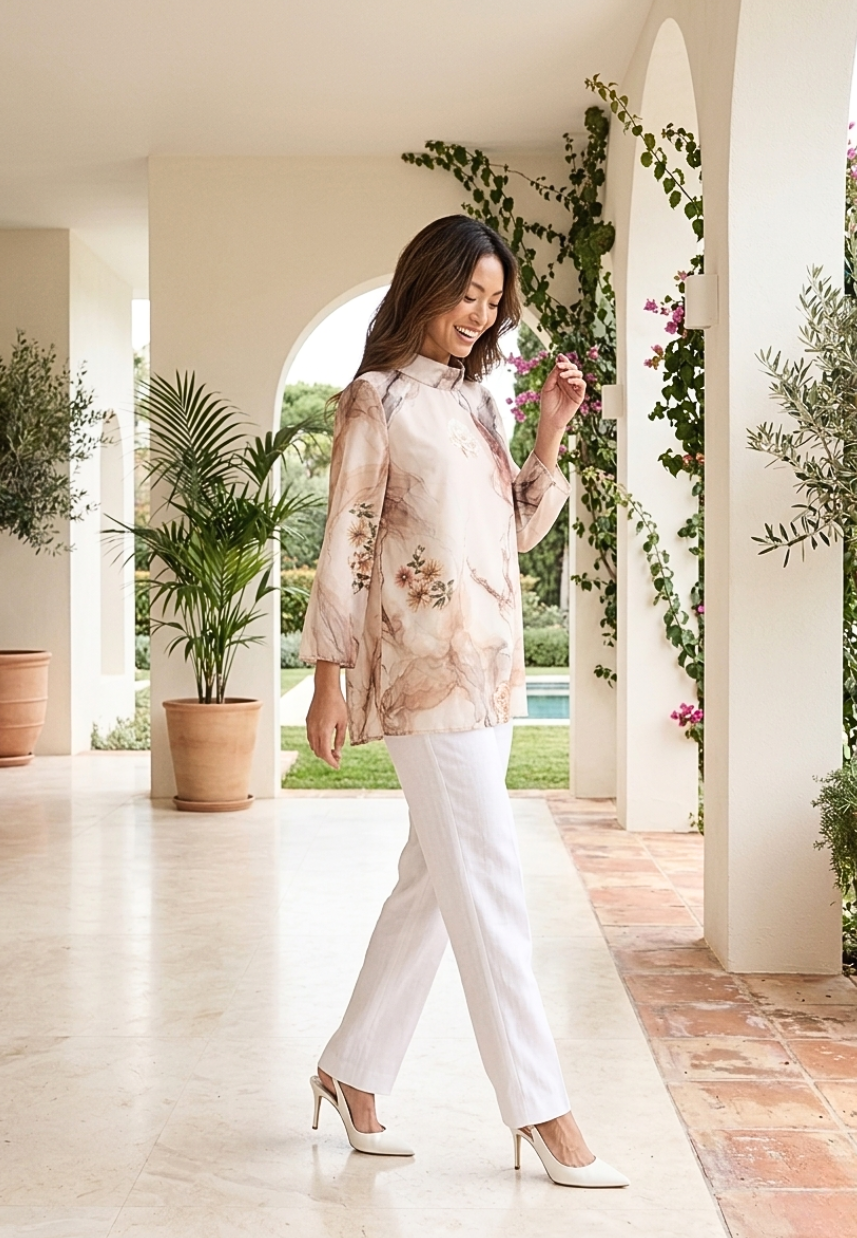 Elora Abstract Soft Flower Blouse | Cream