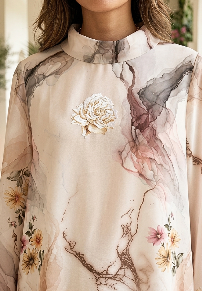 Elora Abstract Soft Flower Blouse | Cream