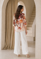 Rosie Flower Tops Round Neck Blouse | Cream