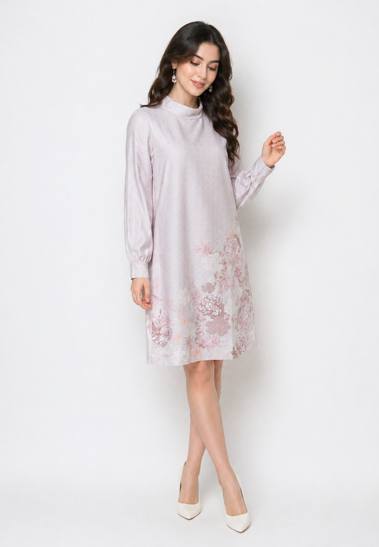 Flore Midi Dress With Floral Pattern | Cream