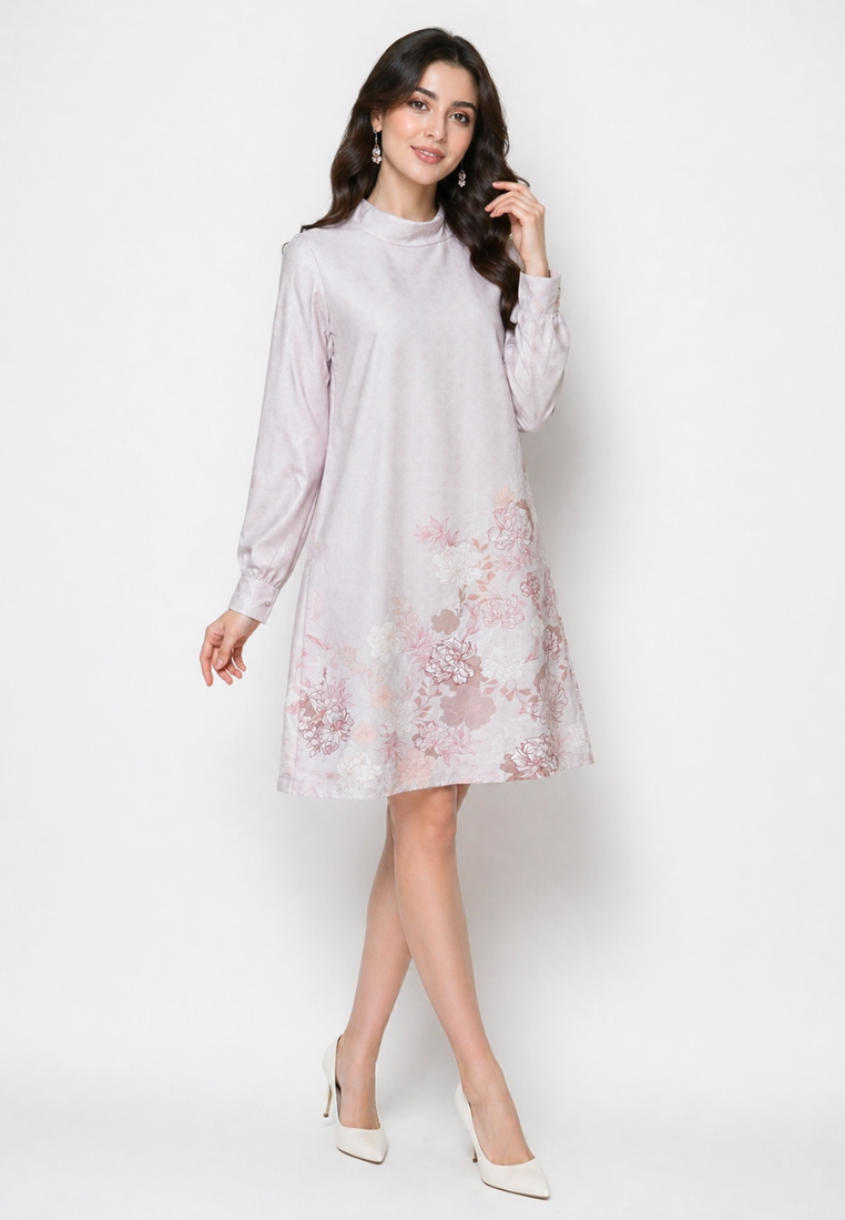 Flore Midi Dress With Floral Pattern | Cream