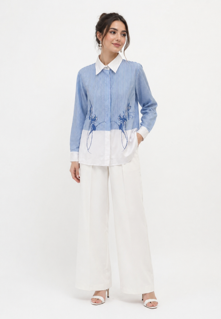 Aerin Shirt With Floral And Stripe Pattern | Blue