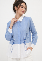 Aerin Shirt With Floral And Stripe Pattern | Blue