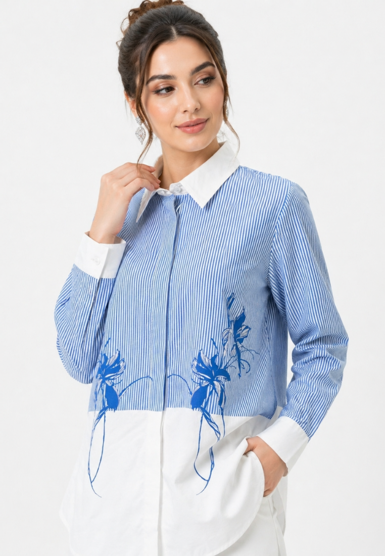 Aerin Shirt With Floral And Stripe Pattern | Blue