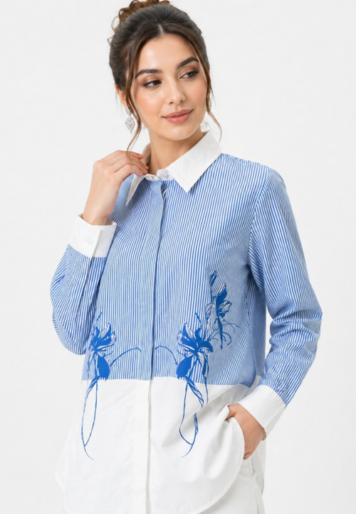 Aerin Shirt With Floral And Stripe Pattern | Blue