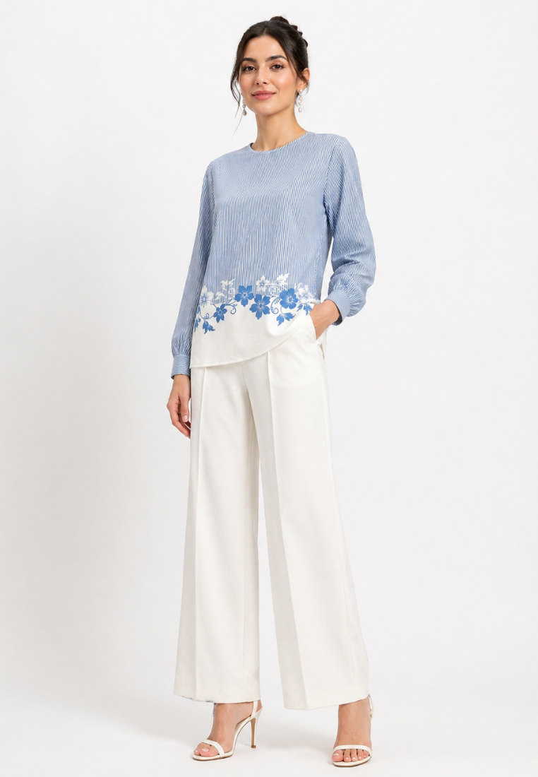 Lumi Blouse With Stripe And Floral Pattern | Blue