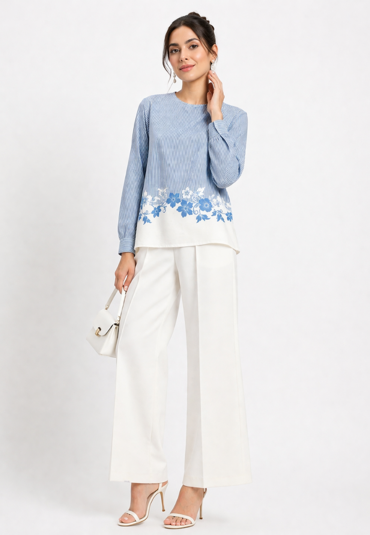 Lumi Blouse With Stripe And Floral Pattern | Blue