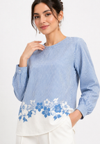 Lumi Blouse With Stripe And Floral Pattern | Blue