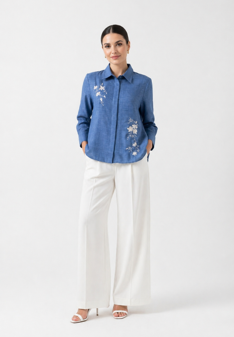 Sorai Shirt With Embroidery With Long Sleeve | Blue