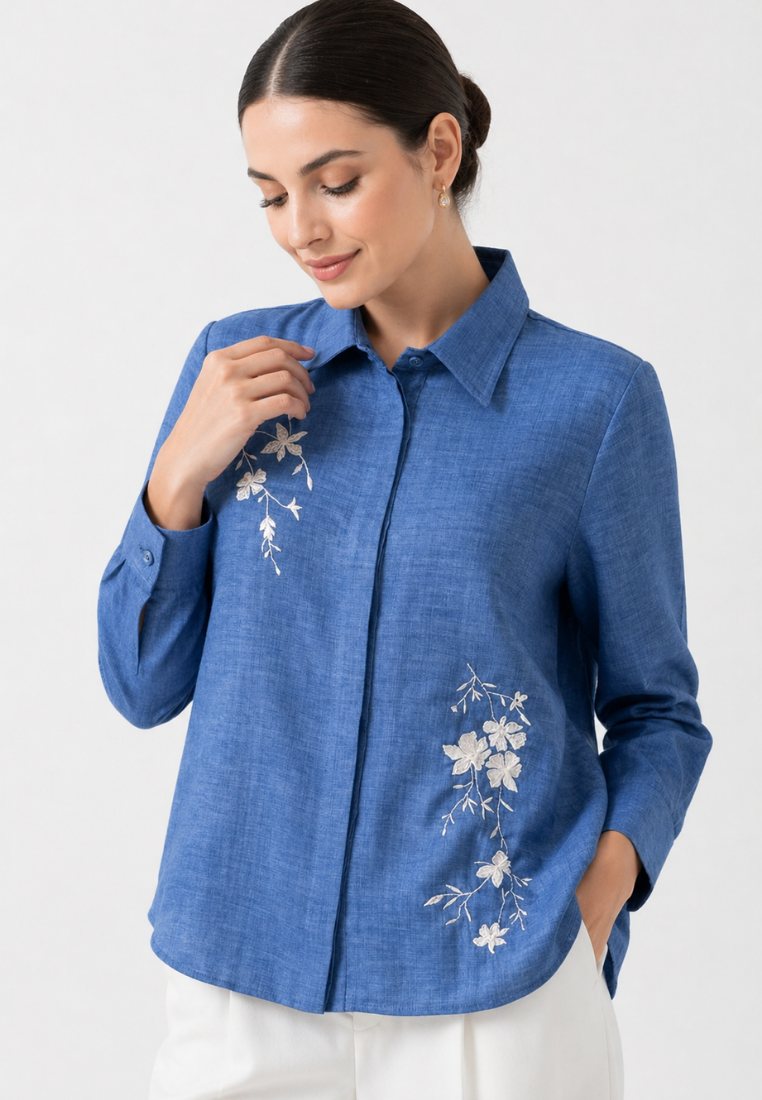 Sorai Shirt With Embroidery With Long Sleeve | Blue